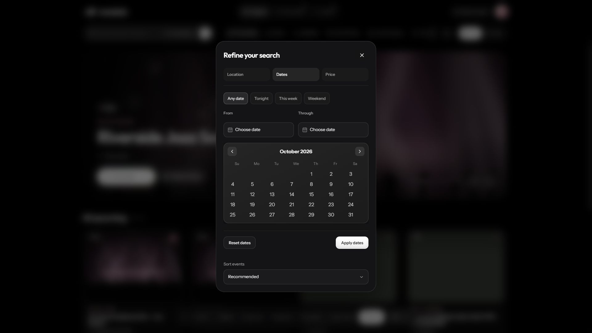 Explore date filters with the From calendar open